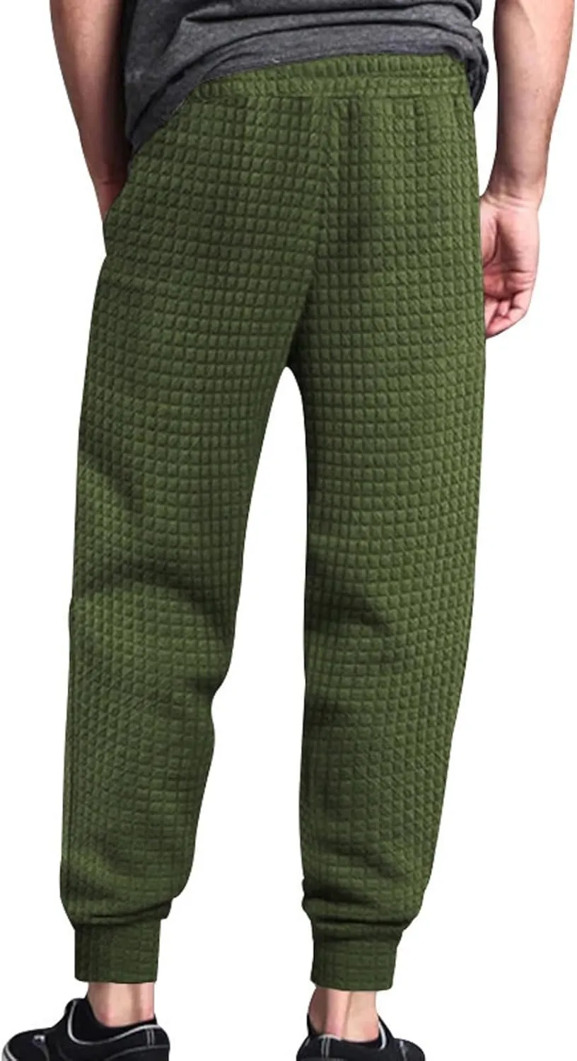 BIFUTON Baggy Sweatpants Men Waffle Knitted Elastic Waist Joggers for Men Lounge Pants Comfortable Trousers with Pockets