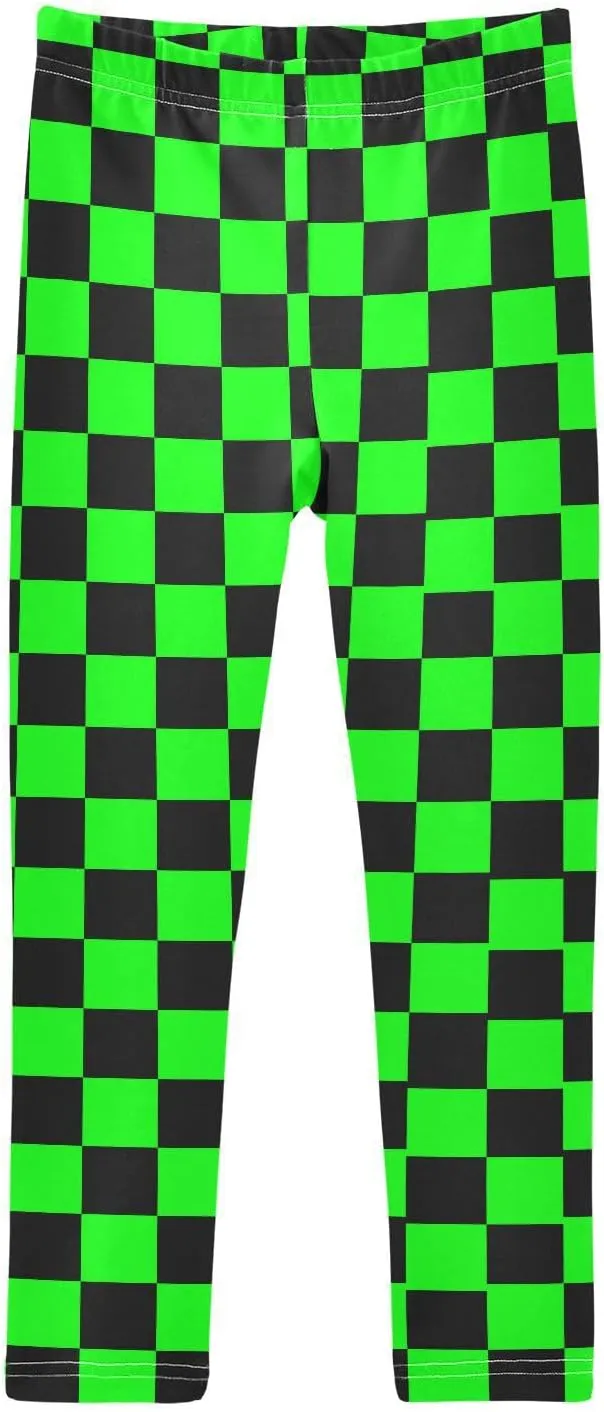Black Checked Girls' Leggings Squares Toddler Kids Stretch Yoga Pants Tights Dance Baby Athletic Long Pants 6T