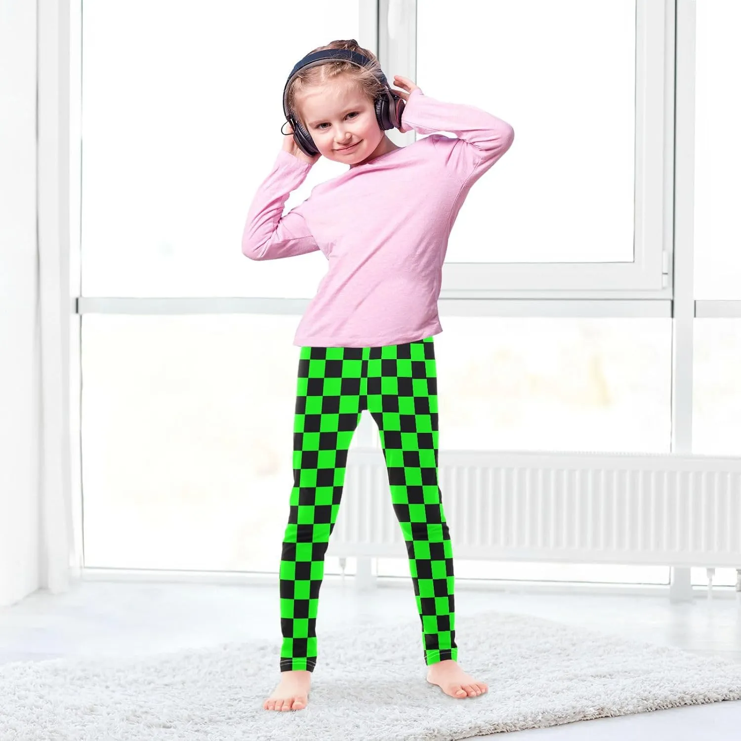 Black Checked Girls' Leggings Squares Toddler Kids Stretch Yoga Pants Tights Dance Baby Athletic Long Pants 6T