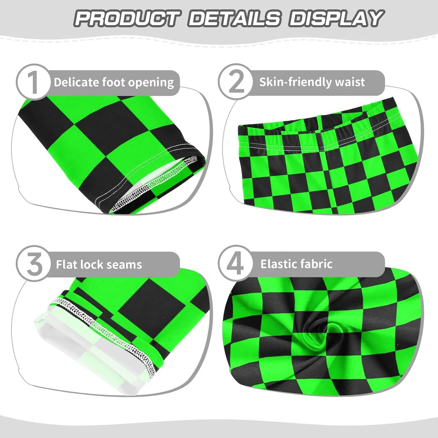 Black Checked Girls' Leggings Squares Toddler Kids Stretch Yoga Pants Tights Dance Baby Athletic Long Pants 6T