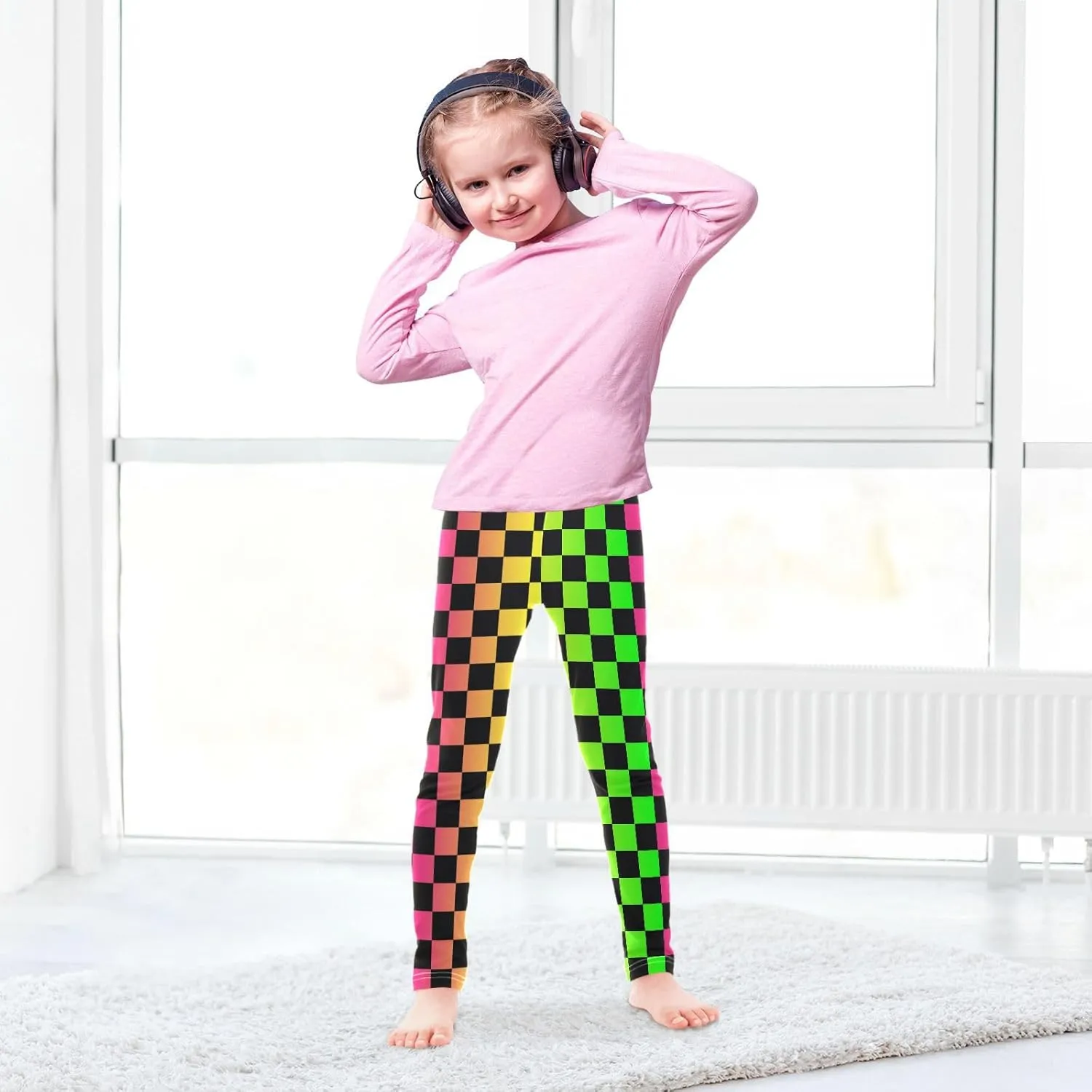 Black Checked Squares Girls' Leggings Toddler Kids Stretch Yoga Pants Tights Dance Baby Athletic Long Pants 4T