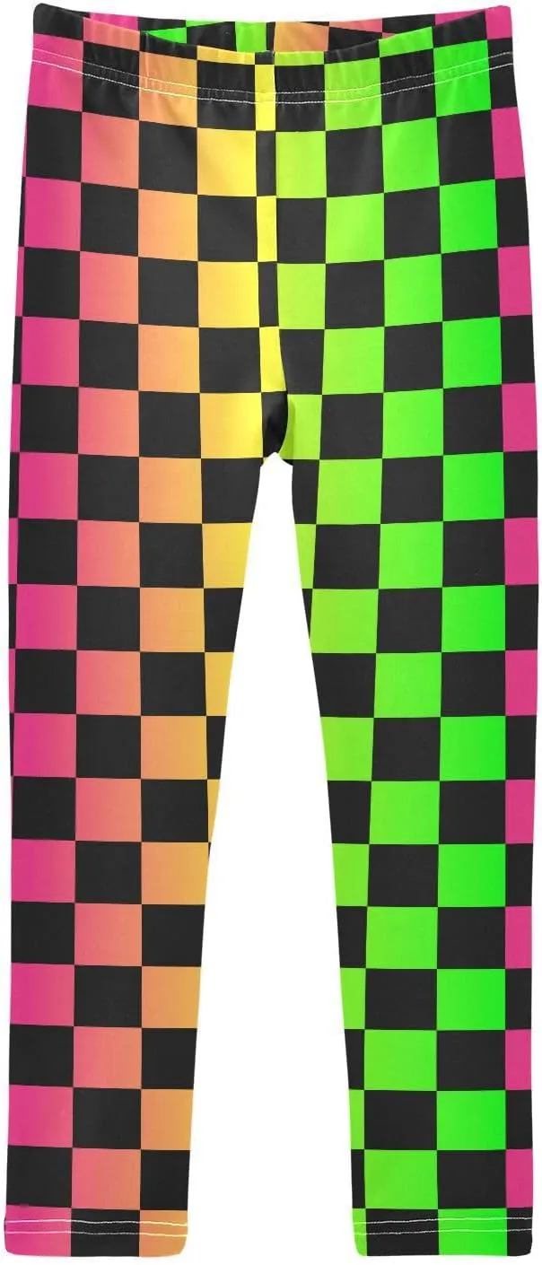 Black Checked Squares Girls' Leggings Toddler Kids Stretch Yoga Pants Tights Dance Baby Athletic Long Pants 4T