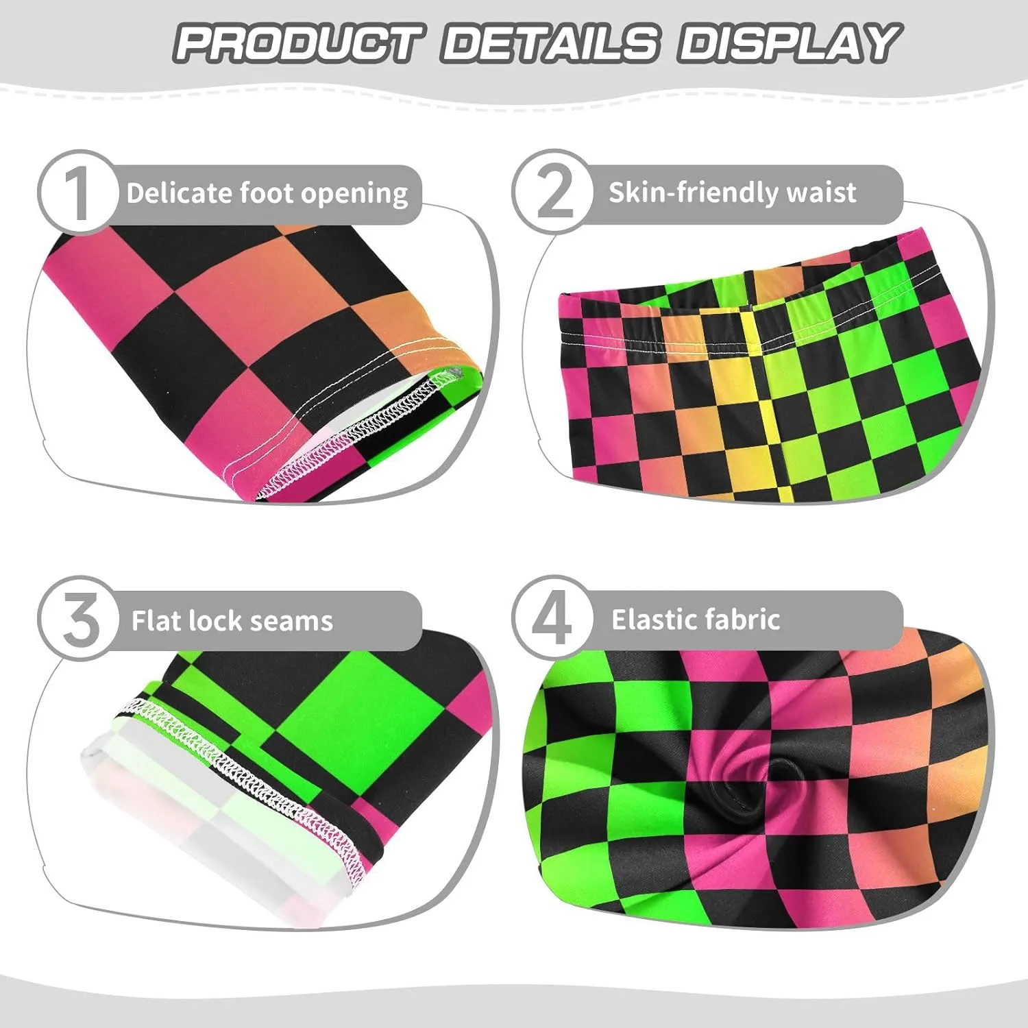 Black Checked Squares Girls' Leggings Toddler Kids Stretch Yoga Pants Tights Dance Baby Athletic Long Pants 4T