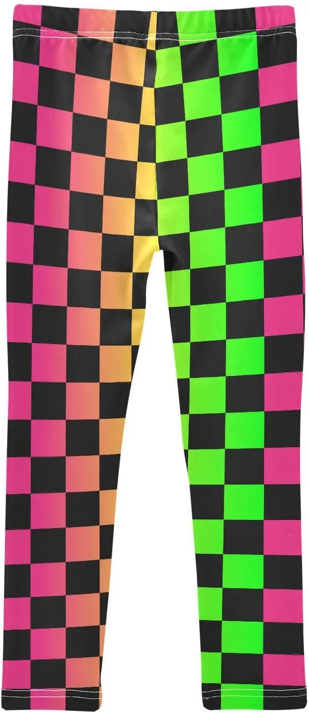 Black Checked Squares Girls' Leggings Toddler Kids Stretch Yoga Pants Tights Dance Baby Athletic Long Pants 4T