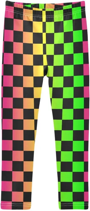 Black Checked Squares Girls' Leggings Toddler Kids Stretch Yoga Pants Tights Dance Baby Athletic Long Pants 4T