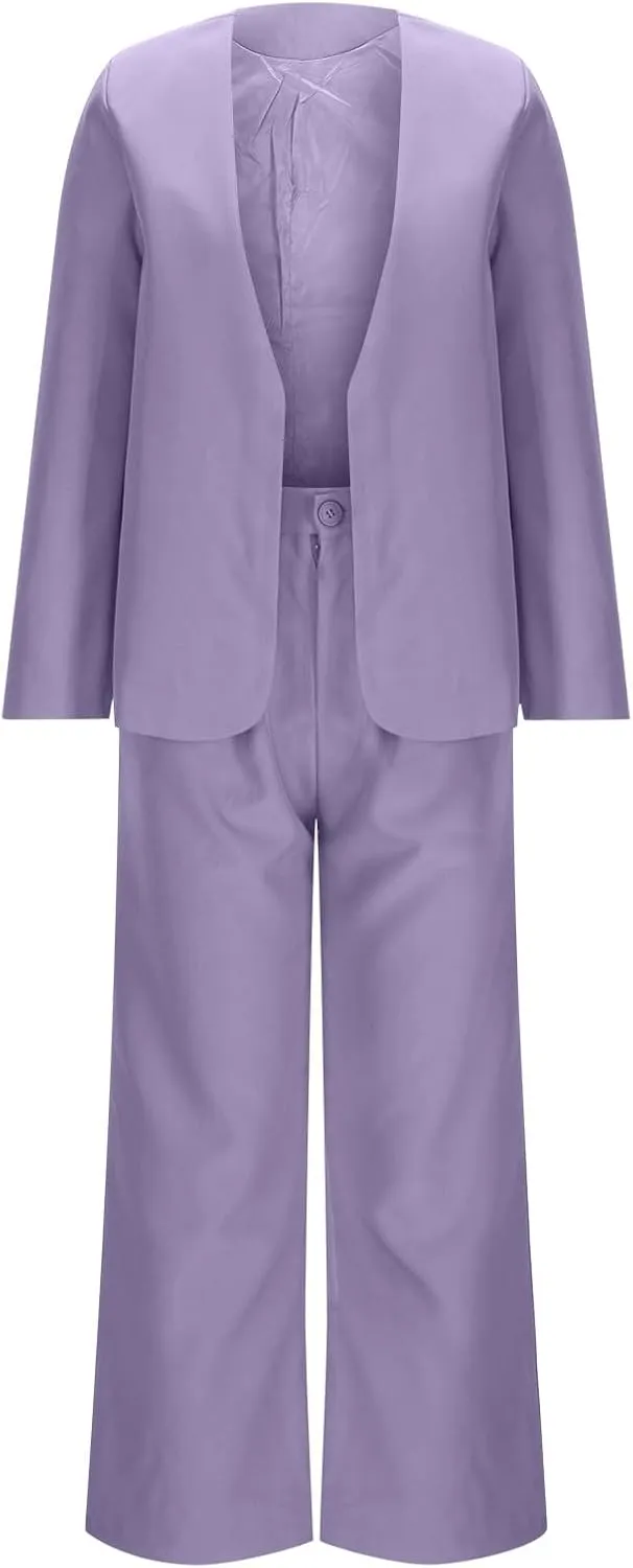 Blazer Sets Women 2 Piece Outfits Casual Loose Long Blazer Jackets and Dressy Wide Leg Pant Suits with Pockets