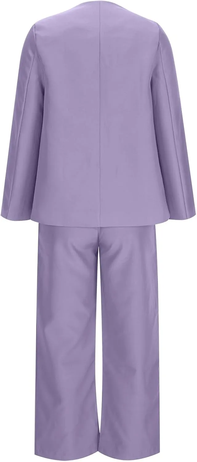 Blazer Sets Women 2 Piece Outfits Casual Loose Long Blazer Jackets and Dressy Wide Leg Pant Suits with Pockets