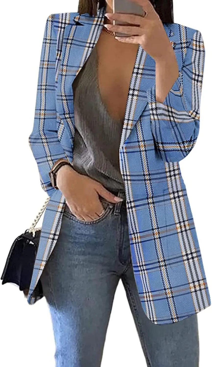 Blazers for Women Business Casual Jacket Open Front Work Office Blazer Plus Size Lapel Long Sleeve Jacket with Pockets