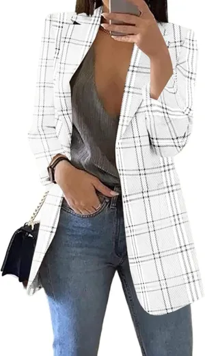 Blazers for Women Business Casual Jacket Open Front Work Office Blazer Plus Size Lapel Long Sleeve Jacket with Pockets