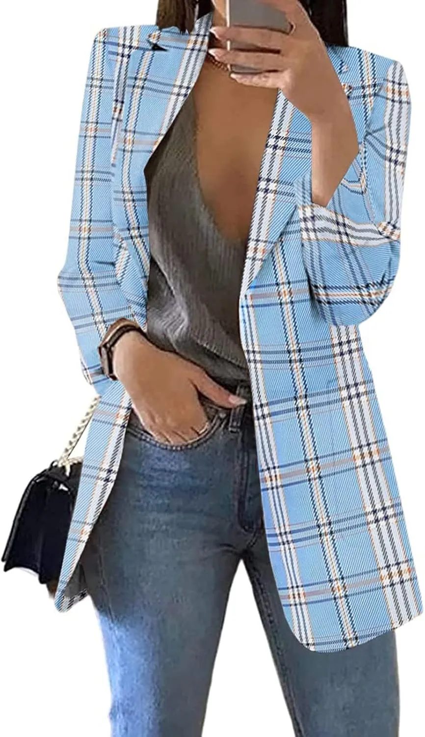 Blazers for Women Business Casual Jacket Open Front Work Office Blazer Plus Size Lapel Long Sleeve Jacket with Pockets