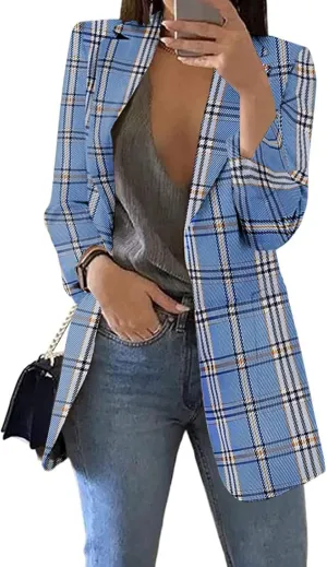 Blazers for Women Business Casual Jacket Open Front Work Office Blazer Plus Size Lapel Long Sleeve Jacket with Pockets
