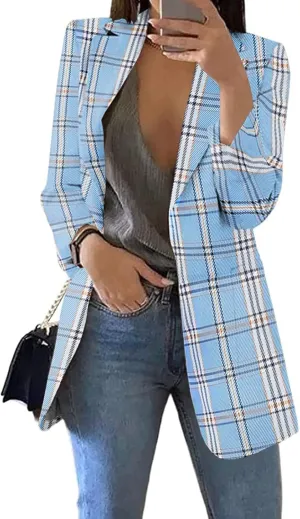 Blazers for Women Business Casual Jacket Open Front Work Office Blazer Plus Size Lapel Long Sleeve Jacket with Pockets