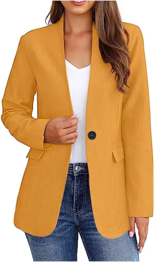 Blazers for Women Long Sleeve Business Jacket Casual Button Open Front Suit Cardigans with Pocket 2024 Fall Work Blazer