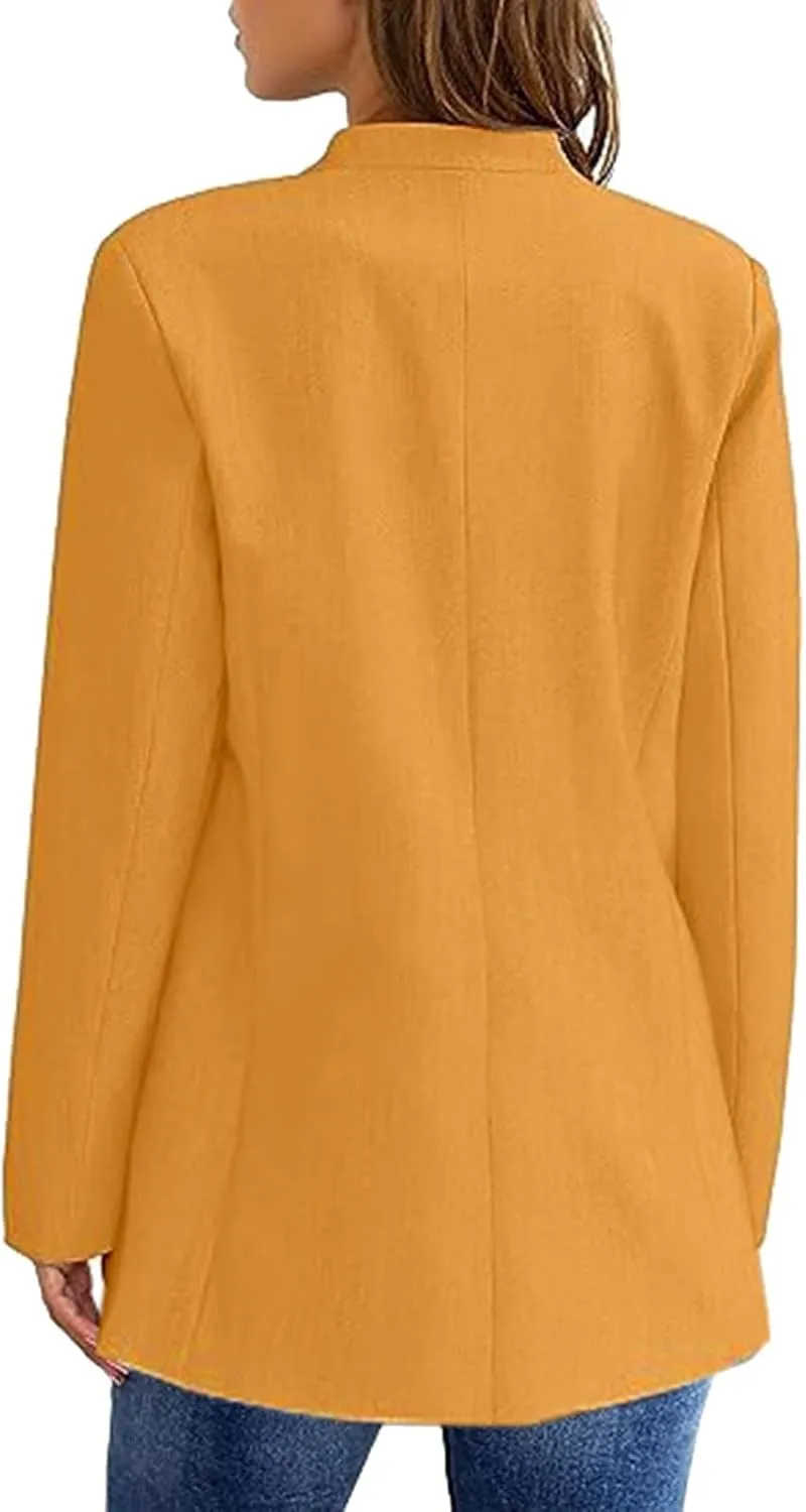 Blazers for Women Long Sleeve Business Jacket Casual Button Open Front Suit Cardigans with Pocket 2024 Fall Work Blazer