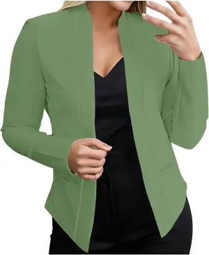 Blazers for Women Open Front Long Sleeve Slim Fit Short Blazer Work Office Suit Jackets Business Casual Outfits
