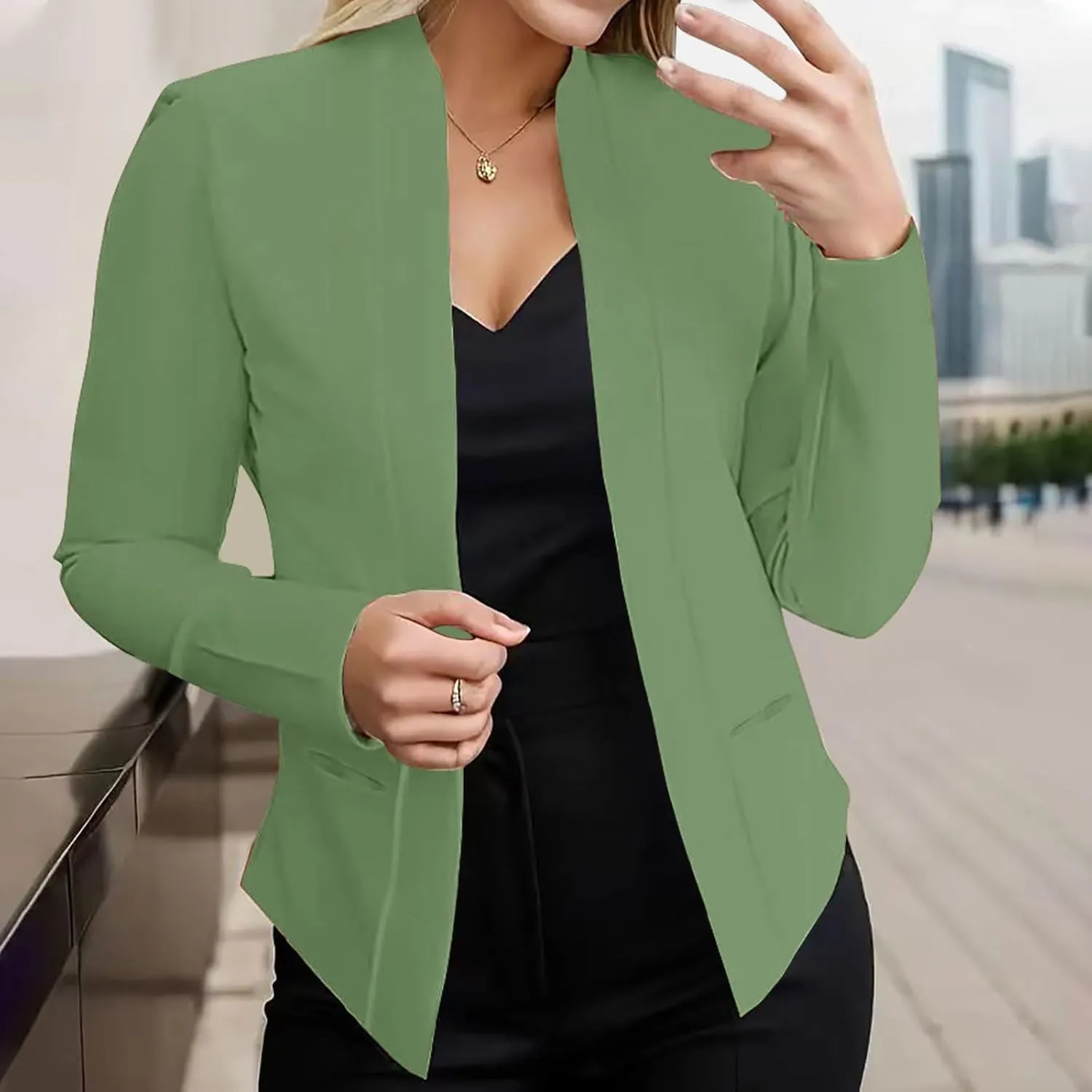 Blazers for Women Open Front Long Sleeve Slim Fit Short Blazer Work Office Suit Jackets Business Casual Outfits