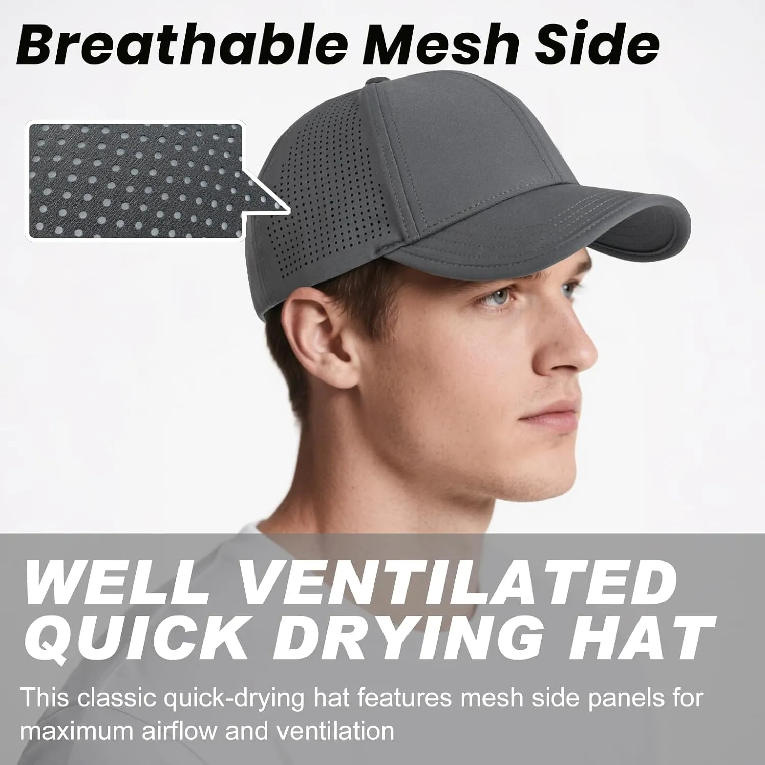 BOTVELA Men Structured Baseball Cap Side Laser Cut Vented Performance Hat for Outdoor Activities