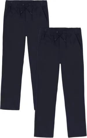 Boys' School Uniform Pull on Stretch Twill Pants, Drawstring Waist, Multipack