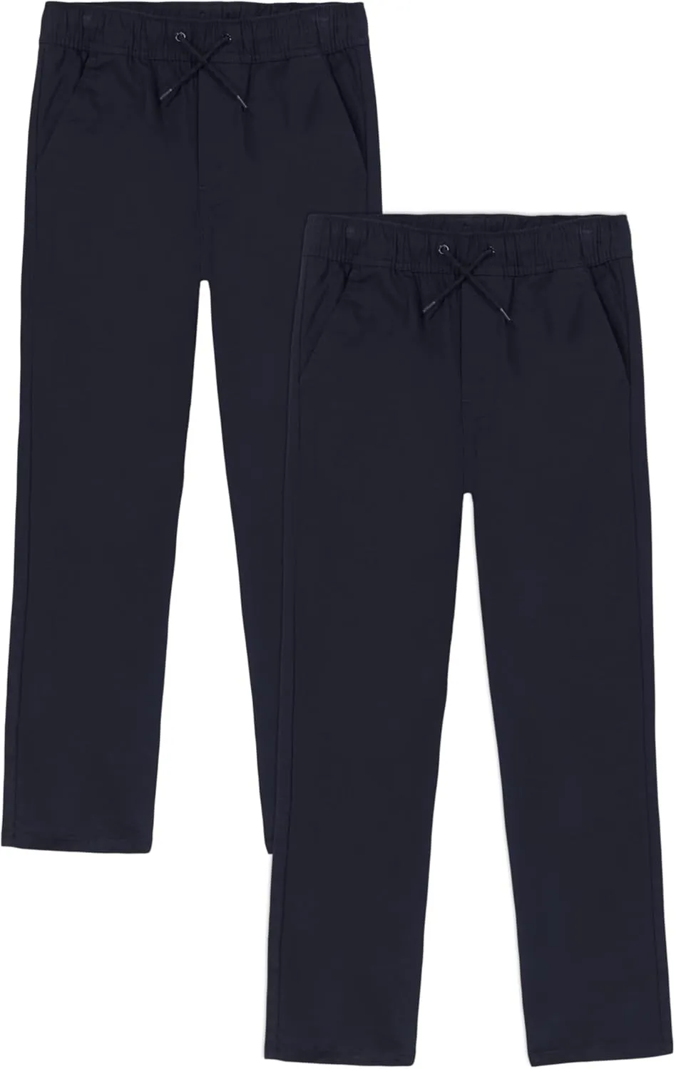 Boys' School Uniform Pull on Stretch Twill Pants, Drawstring Waist, Multipack