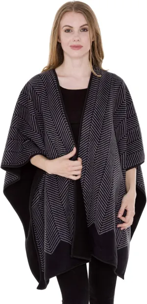 BYOS Women’s Winter Stylish Oversized Solid Plaid Fleece Poncho Blanket Wrap Cape