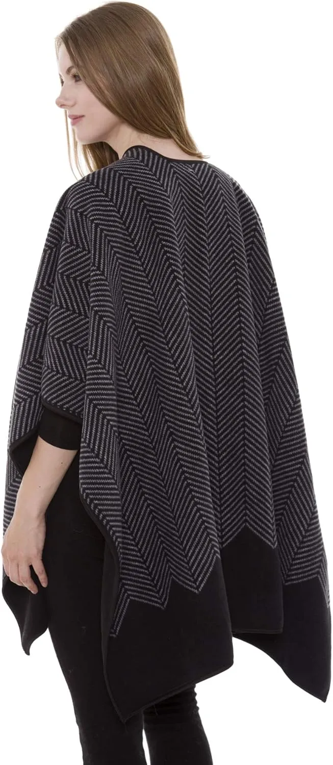 BYOS Women’s Winter Stylish Oversized Solid Plaid Fleece Poncho Blanket Wrap Cape