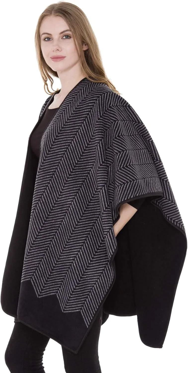 BYOS Women’s Winter Stylish Oversized Solid Plaid Fleece Poncho Blanket Wrap Cape