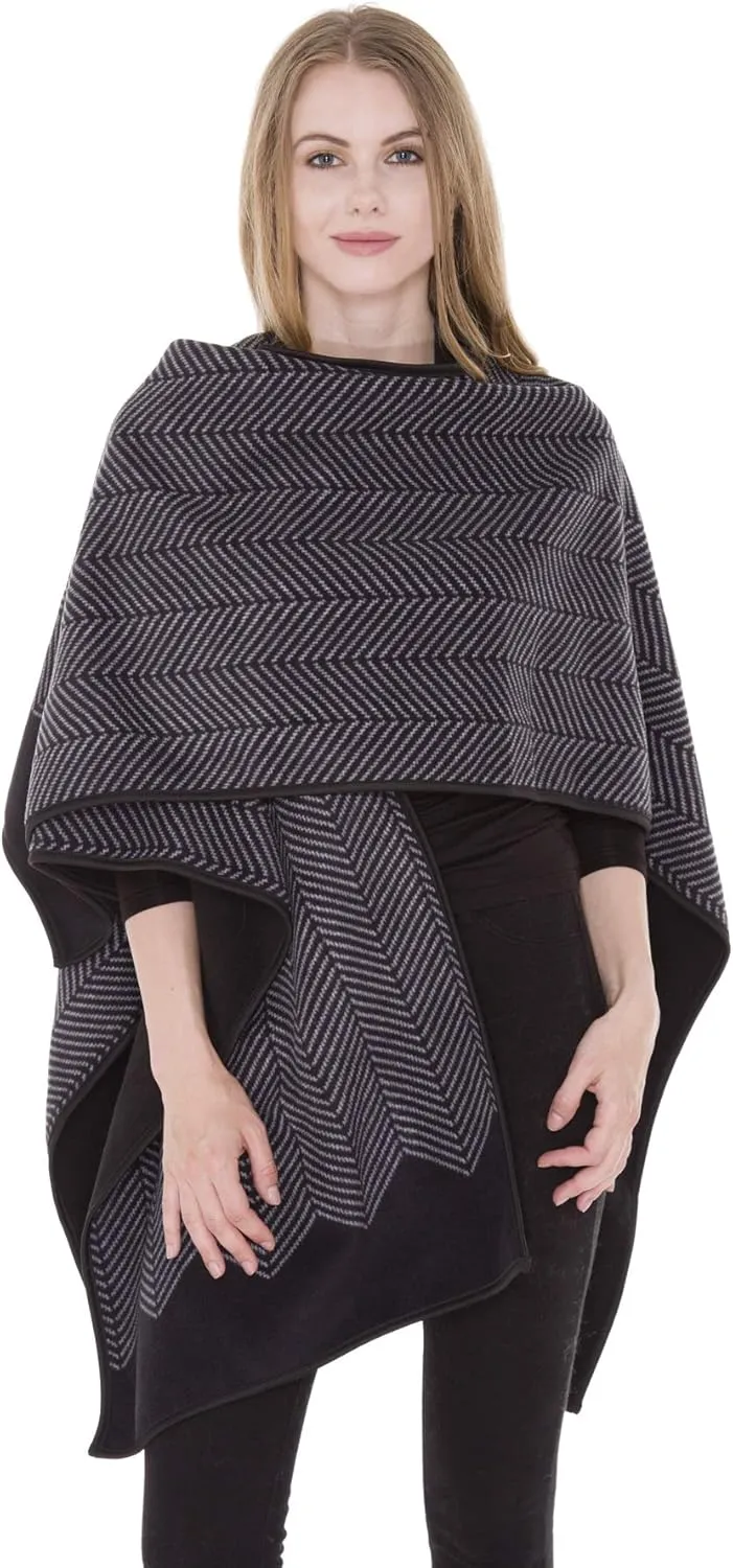BYOS Women’s Winter Stylish Oversized Solid Plaid Fleece Poncho Blanket Wrap Cape