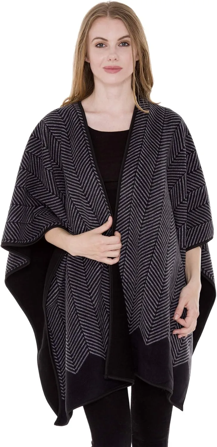 BYOS Women’s Winter Stylish Oversized Solid Plaid Fleece Poncho Blanket Wrap Cape