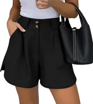 Canbebig Womens Shorts Dressy Casual Casual Elastic High Waisted Wide Leg Shorts Side Slit Business Work Shorts with Pockets