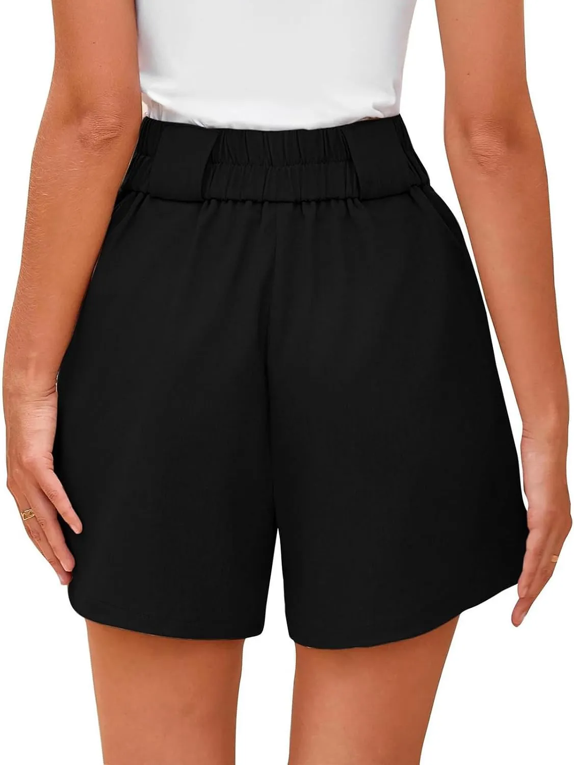 Canbebig Womens Shorts Dressy Casual Casual Elastic High Waisted Wide Leg Shorts Side Slit Business Work Shorts with Pockets