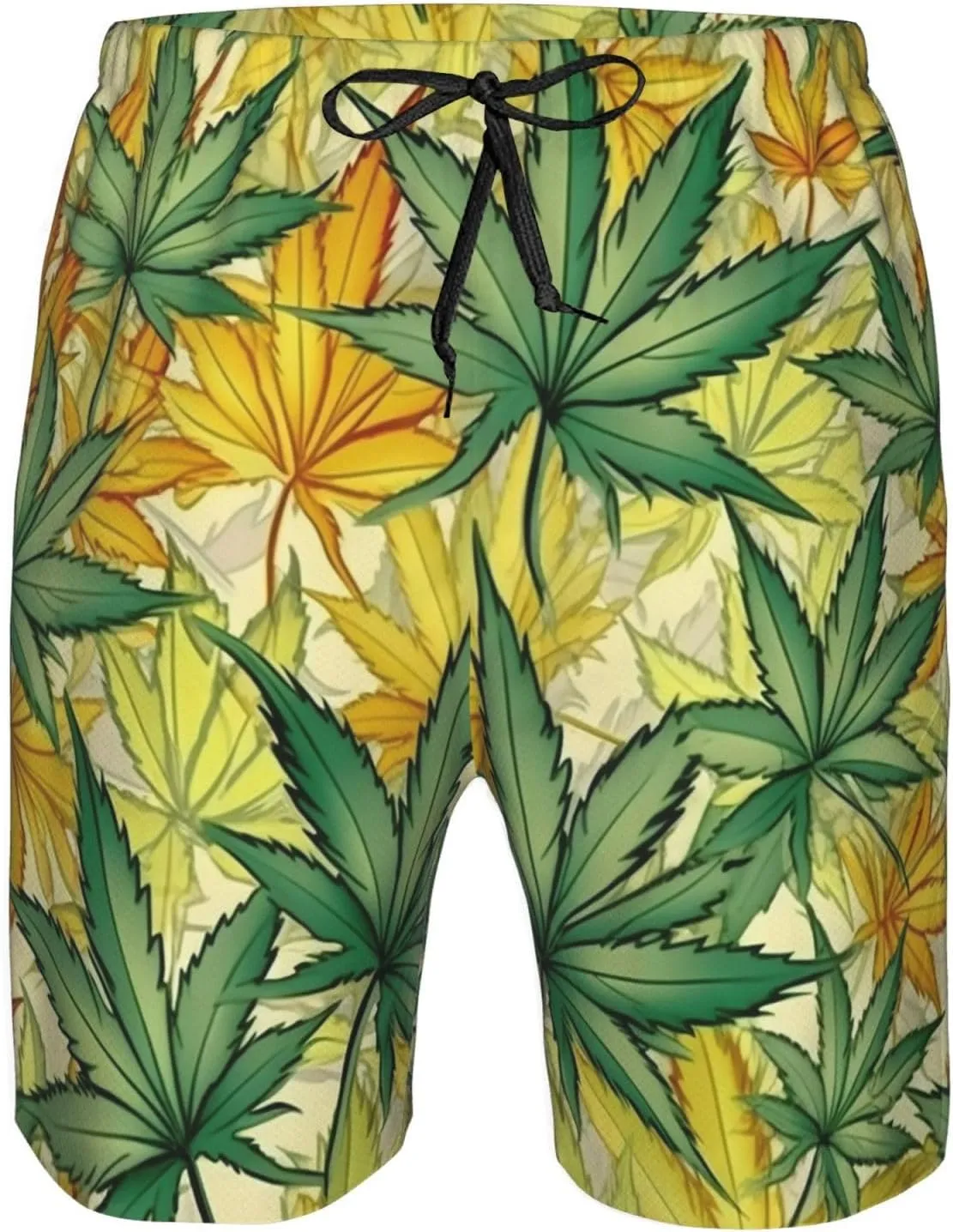 Cannabis Plant Mens Swim Trunks Fashion Men's Board Shorts Quick Dry Swim Shorts with Mesh Lining