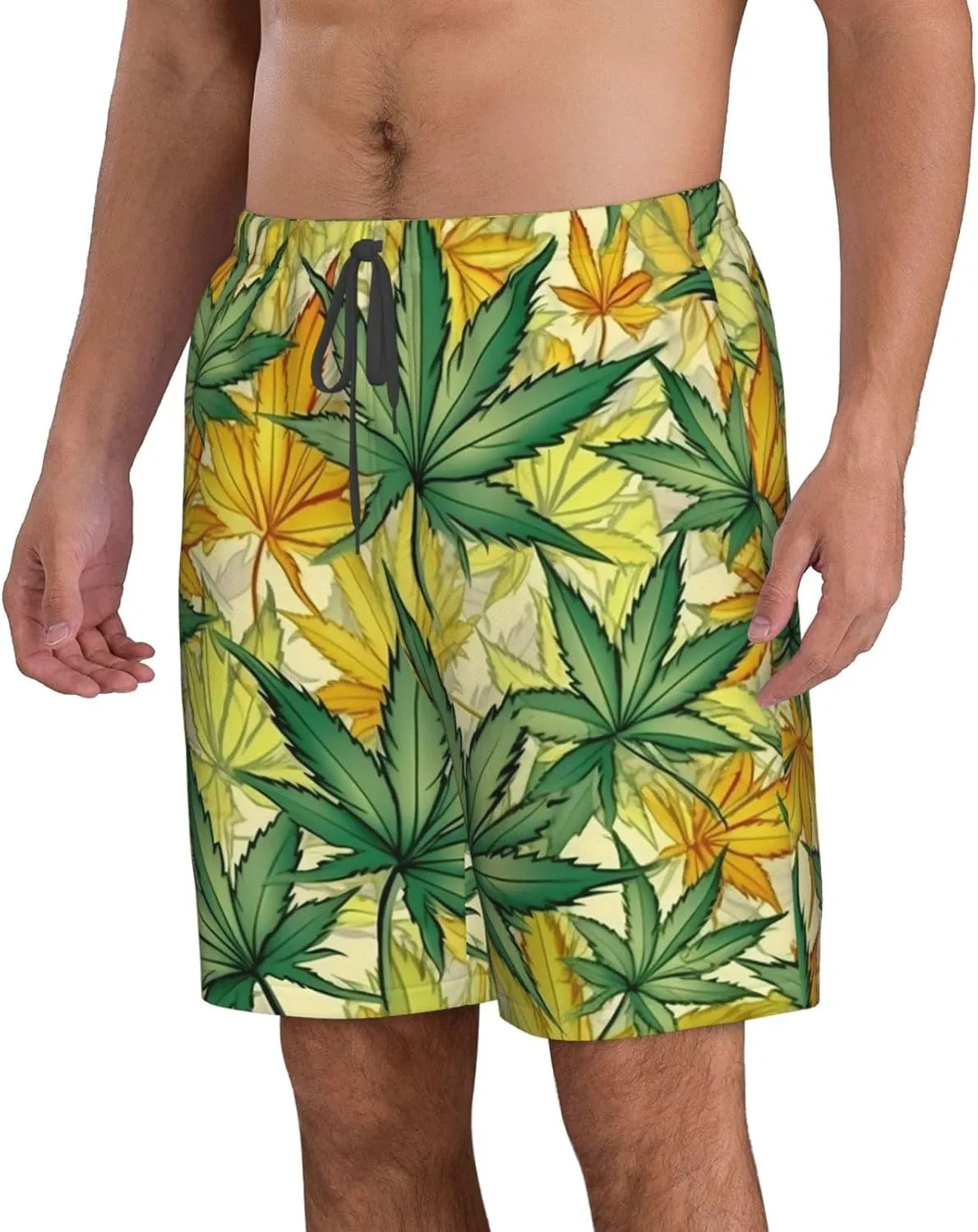 Cannabis Plant Mens Swim Trunks Fashion Men's Board Shorts Quick Dry Swim Shorts with Mesh Lining
