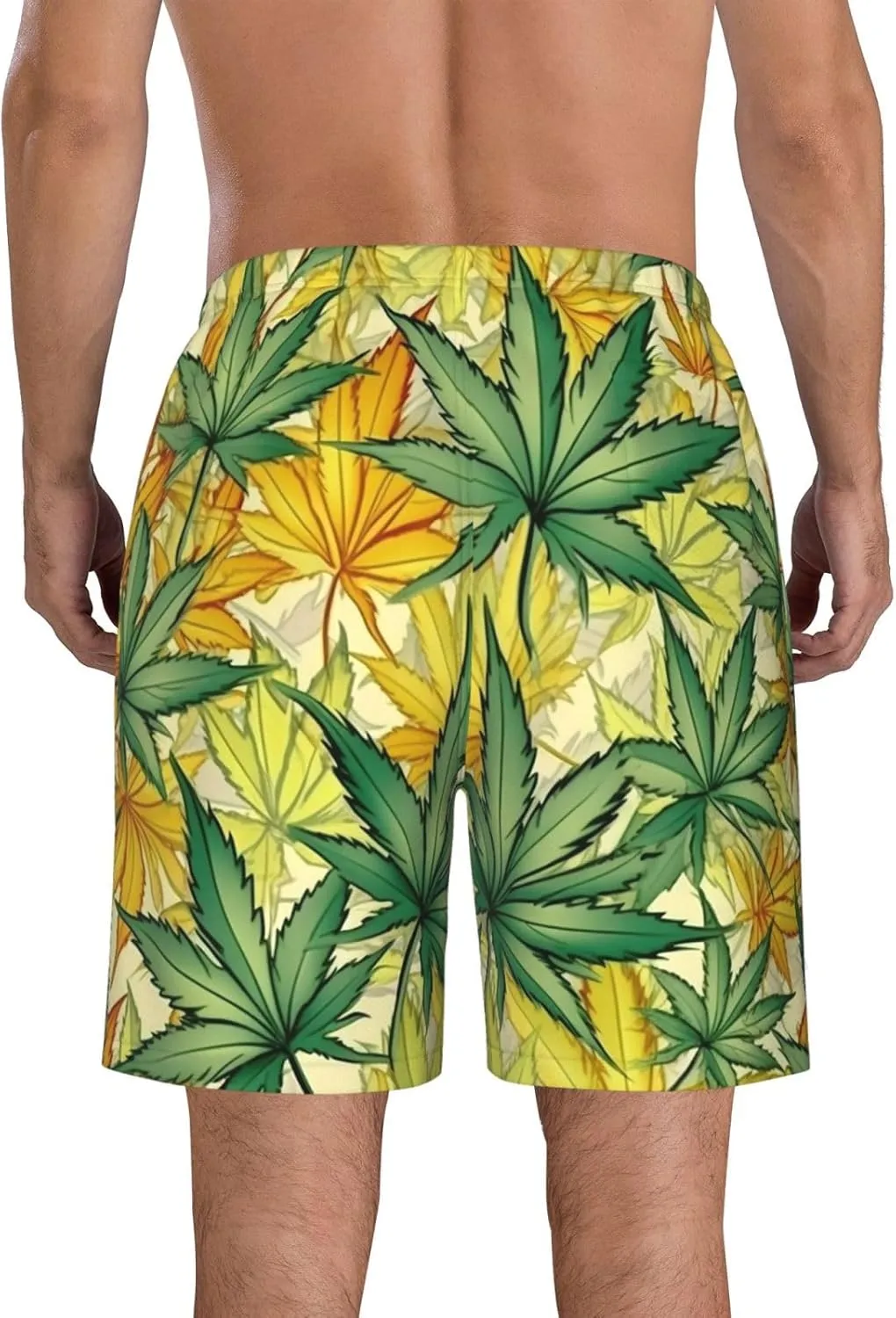 Cannabis Plant Mens Swim Trunks Fashion Men's Board Shorts Quick Dry Swim Shorts with Mesh Lining