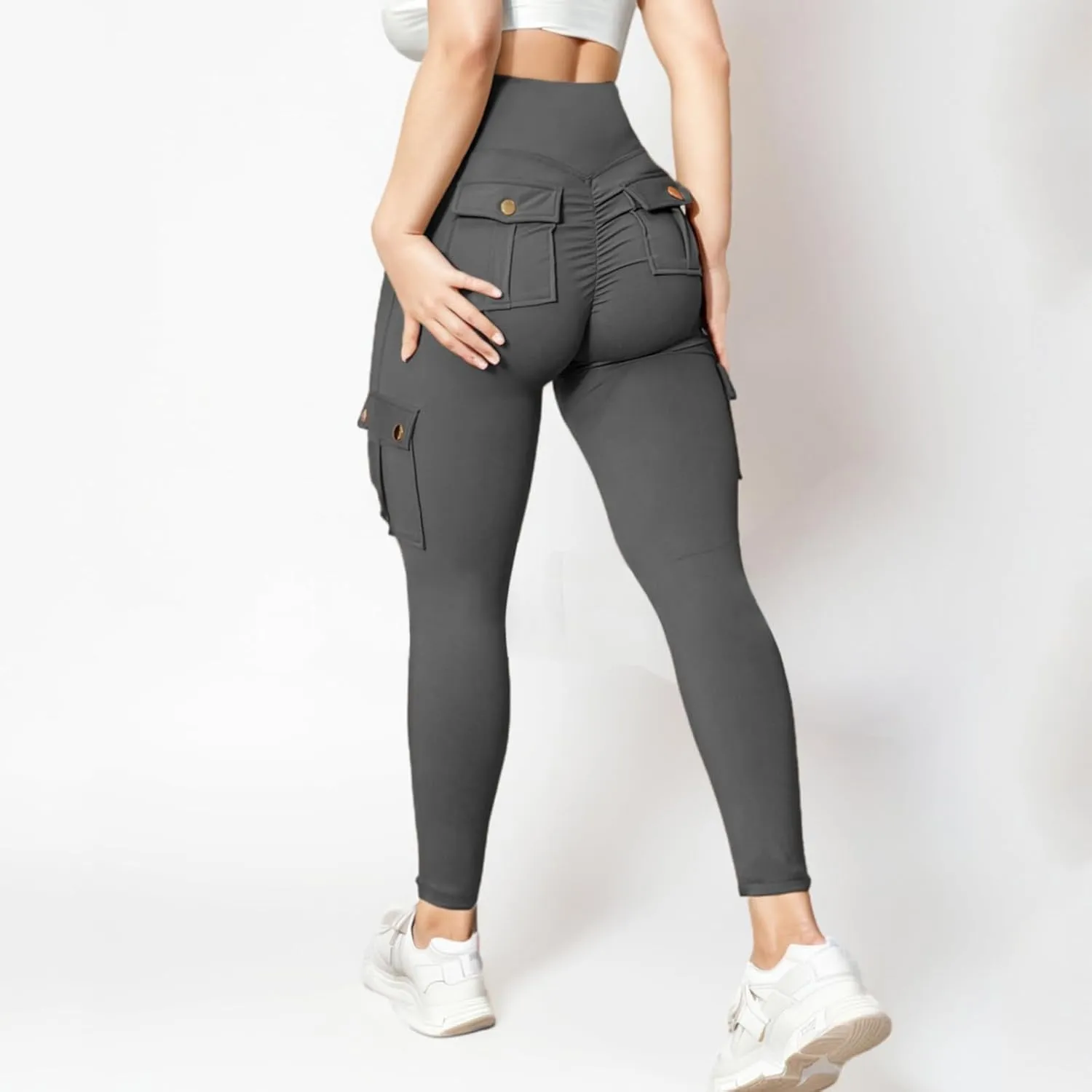 Cargo Leggings for Women with Multi Pockets High Waisted Workout Yoga Pants Elastic Compression Gym Parachute Pants