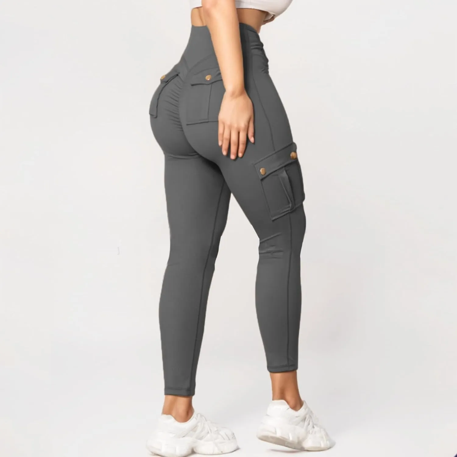 Cargo Leggings for Women with Multi Pockets High Waisted Workout Yoga Pants Elastic Compression Gym Parachute Pants