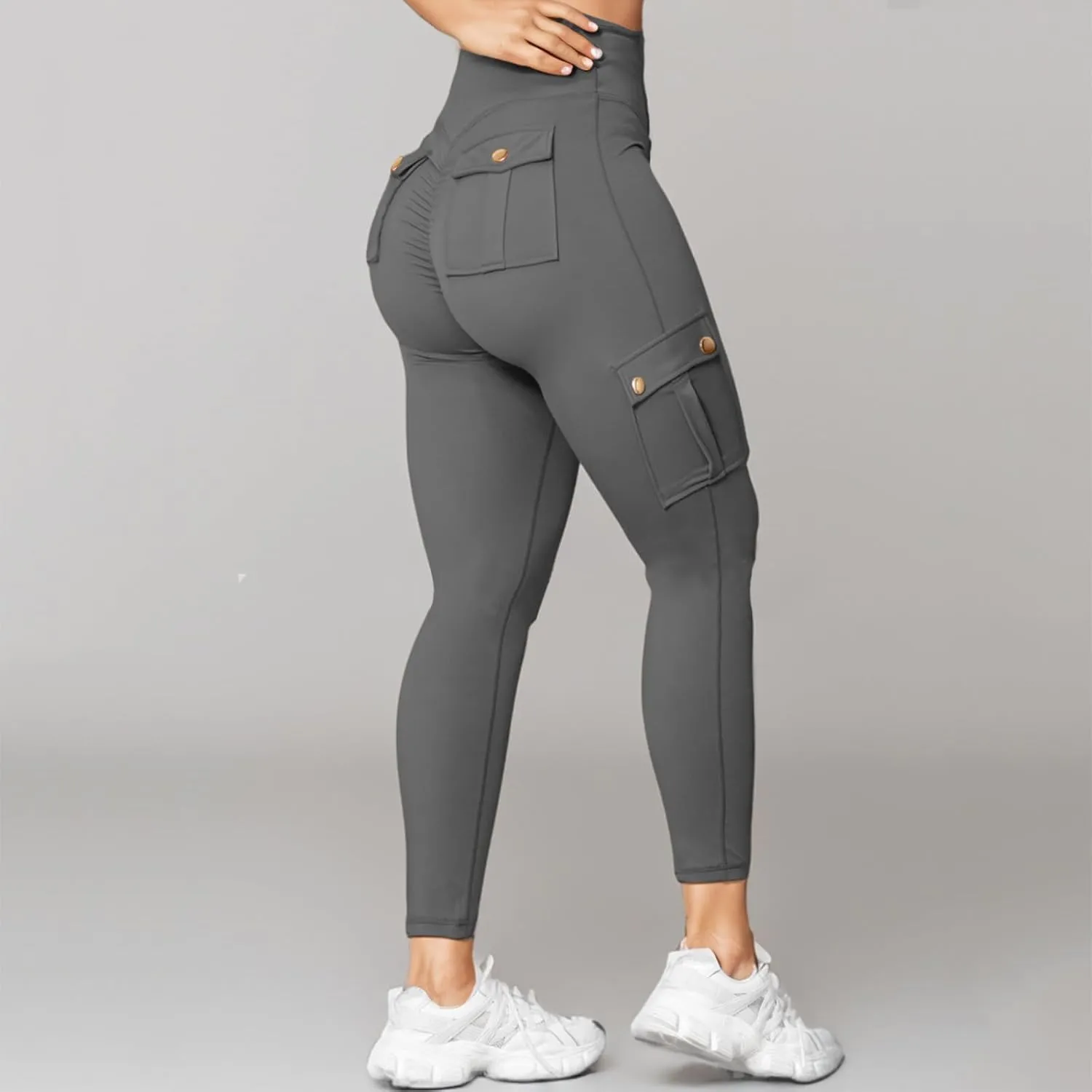 Cargo Leggings for Women with Multi Pockets High Waisted Workout Yoga Pants Elastic Compression Gym Parachute Pants