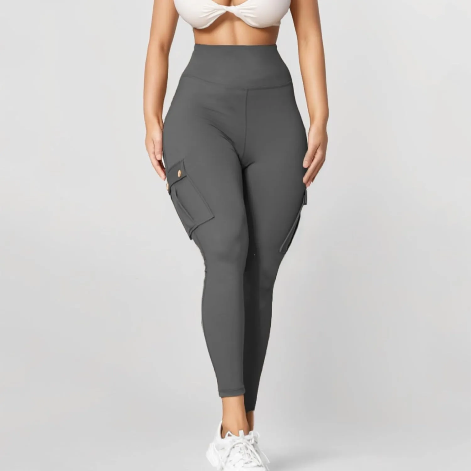 Cargo Leggings for Women with Multi Pockets High Waisted Workout Yoga Pants Elastic Compression Gym Parachute Pants