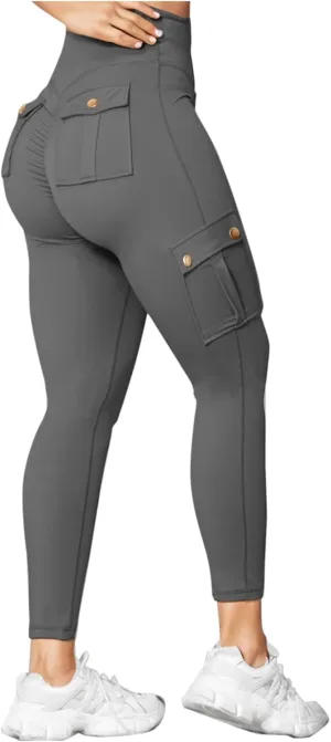 Cargo Leggings for Women with Multi Pockets High Waisted Workout Yoga Pants Elastic Compression Gym Parachute Pants