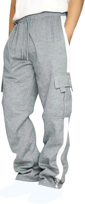 Cargo Work Pants for Men Stretch Waist Multi-Pocket Drawstring Regular Fit Durable Utility Outdoor Hiking Pants