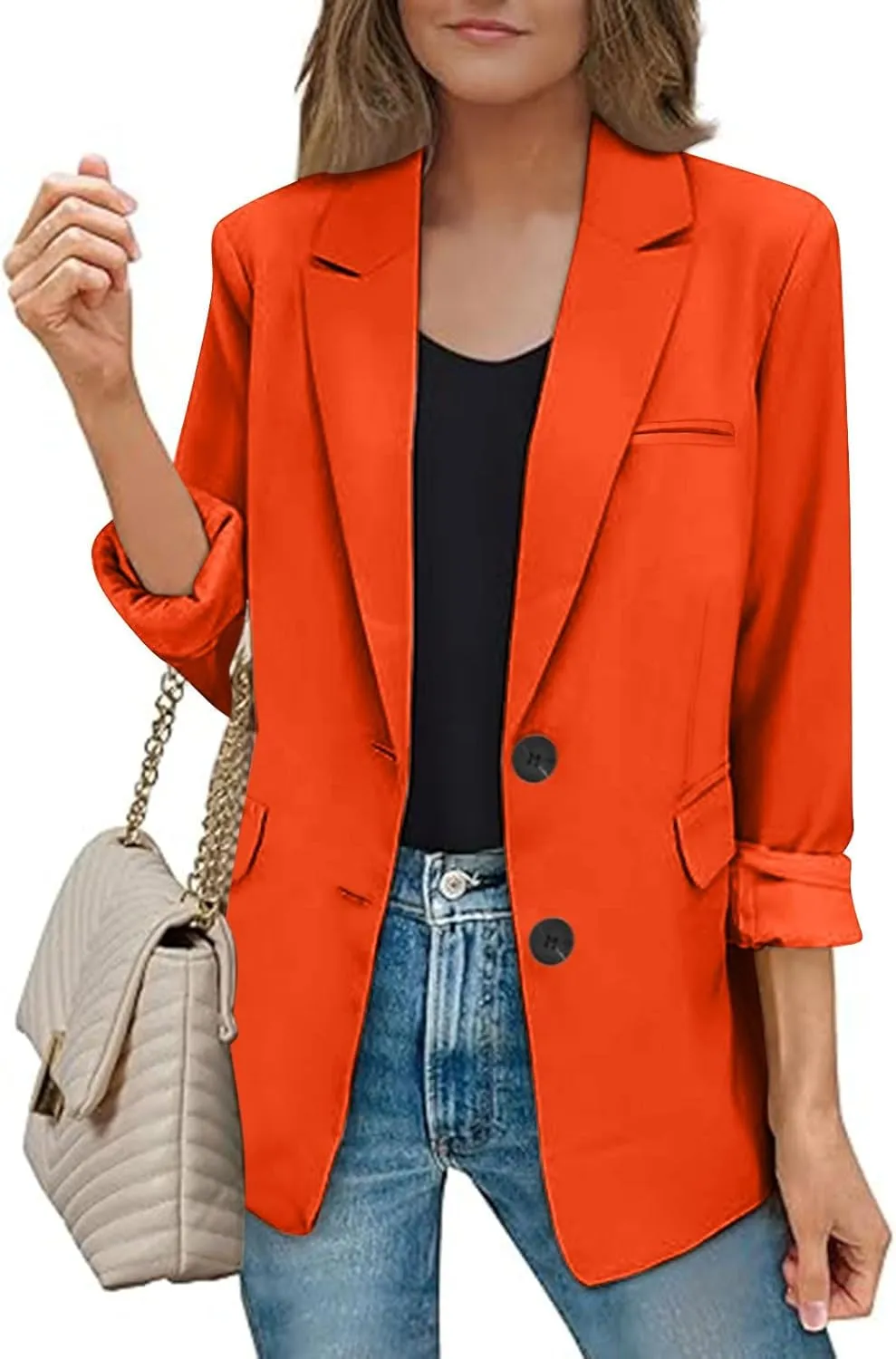 Casual Blazers for Women Business Work Office Suit Jackets Fall Fashion Long Sleeve Open Front Blazers with Pockets