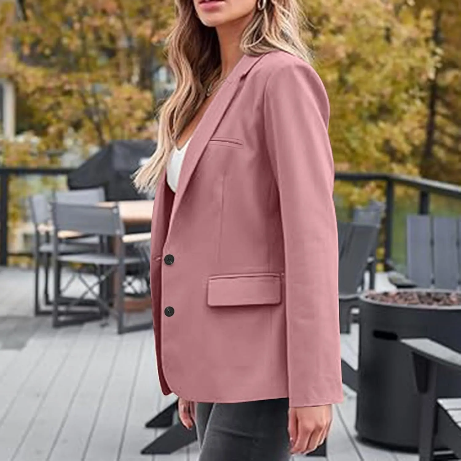 Casual Solid Blazers for Women Business Open Front Office Button Blazer Coat Fall Lapel Plus Size Blazer Jacket