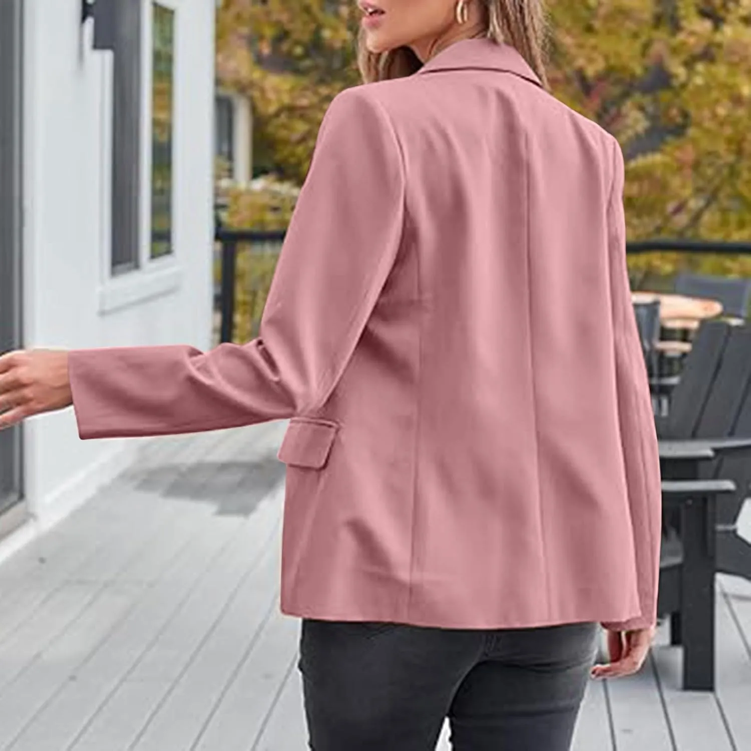 Casual Solid Blazers for Women Business Open Front Office Button Blazer Coat Fall Lapel Plus Size Blazer Jacket