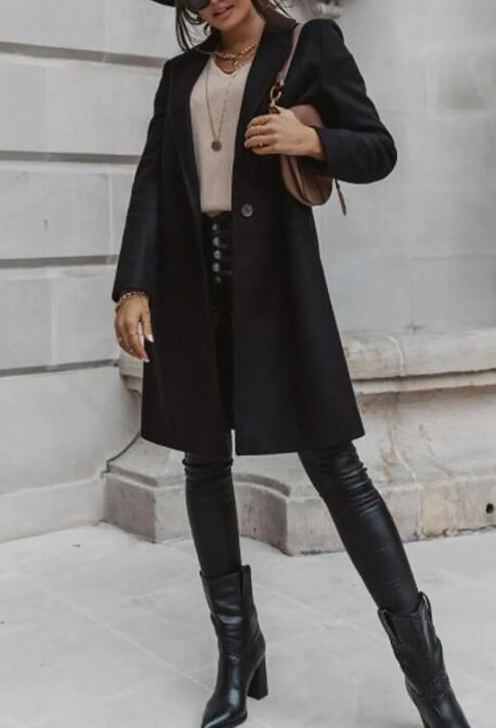 CHARTOU Women Casual 1 Button Mid Long Wool Trench Coat Jacket Peacoat Notched Lapel Pea Coat Winter Overcoat