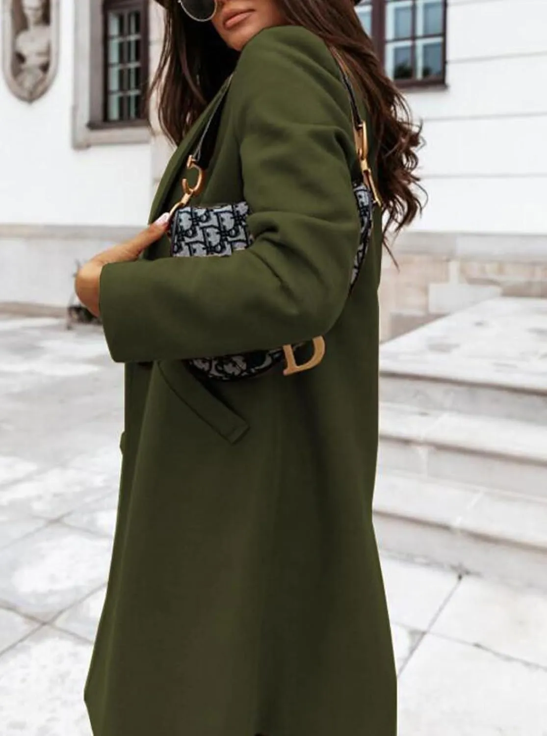 CHARTOU Women Casual 1 Button Mid Long Wool Trench Coat Jacket Peacoat Notched Lapel Pea Coat Winter Overcoat