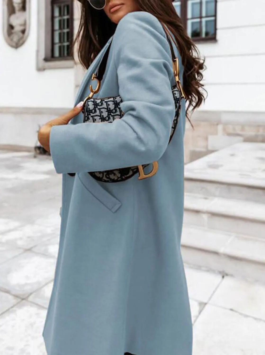 CHARTOU Women Casual 1 Button Mid Long Wool Trench Coat Jacket Peacoat Notched Lapel Pea Coat Winter Overcoat