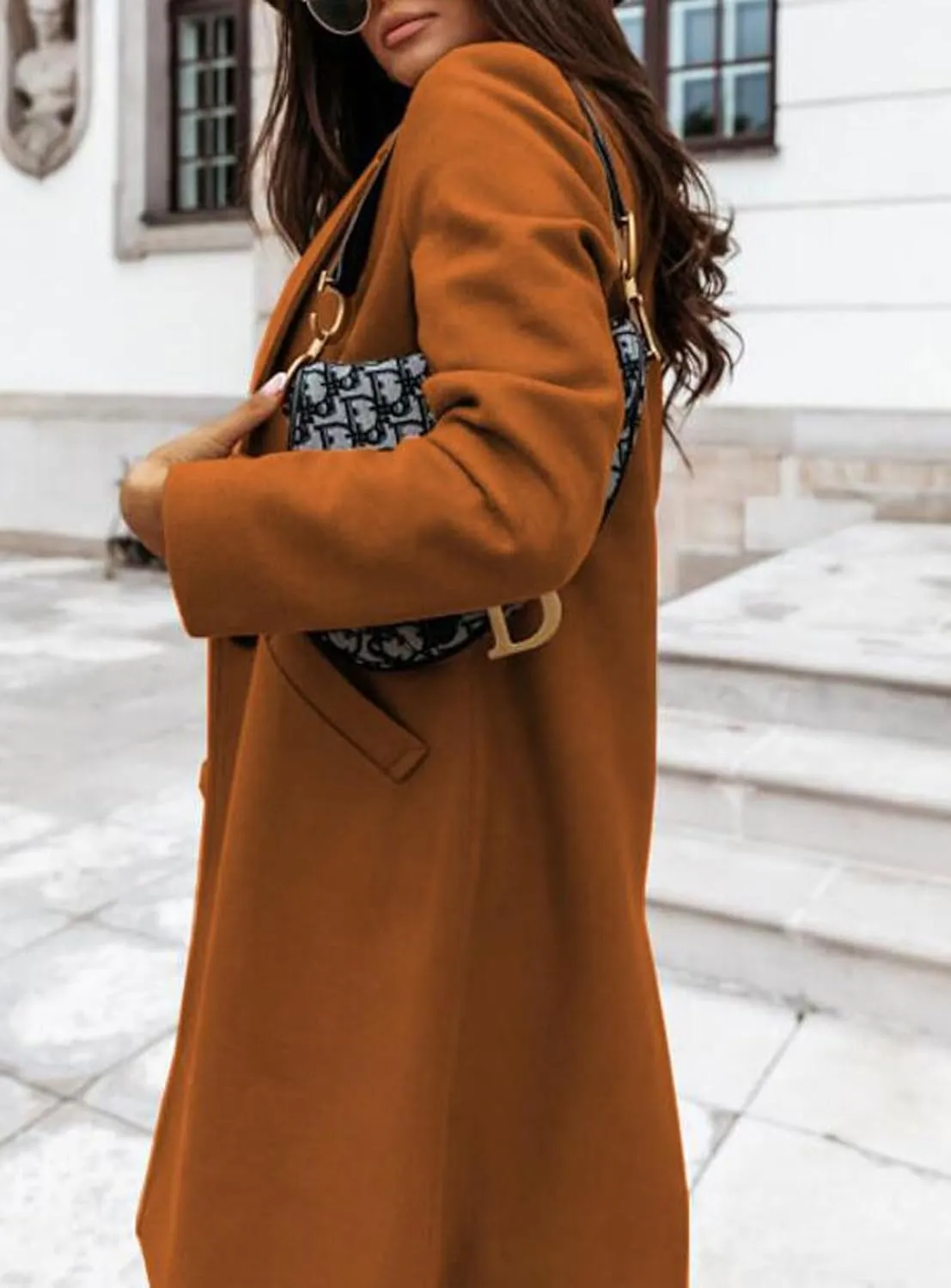 CHARTOU Women Casual 1 Button Mid Long Wool Trench Coat Jacket Peacoat Notched Lapel Pea Coat Winter Overcoat