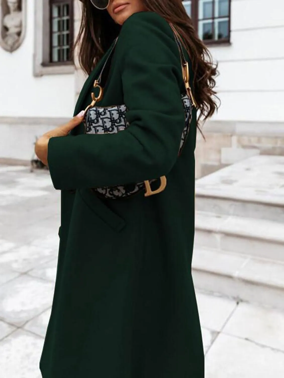 CHARTOU Women Casual 1 Button Mid Long Wool Trench Coat Jacket Peacoat Notched Lapel Pea Coat Winter Overcoat
