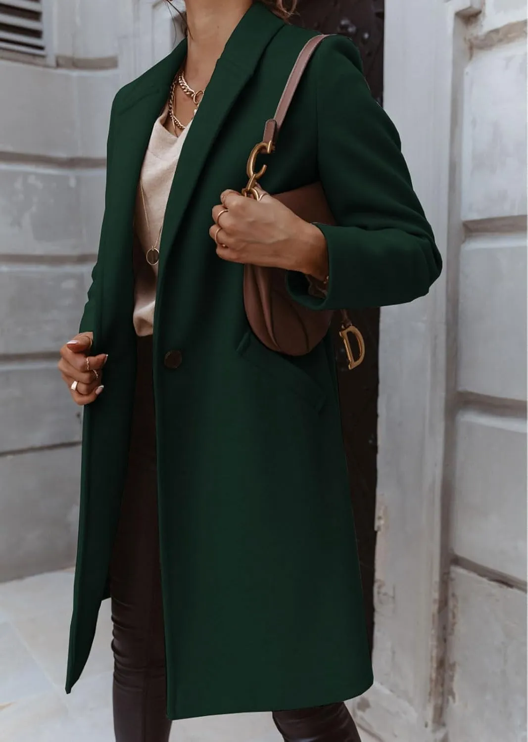 CHARTOU Women Casual 1 Button Mid Long Wool Trench Coat Jacket Peacoat Notched Lapel Pea Coat Winter Overcoat