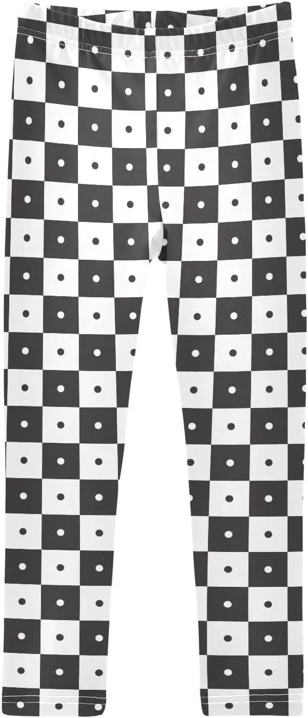 Checked Black and White Girls' Leggings Toddler Kids Stretch Yoga Pants Tights Dance Baby Athletic Long Pants 4T