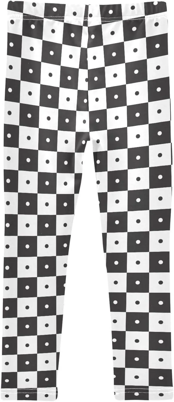 Checked Black and White Girls' Leggings Toddler Kids Stretch Yoga Pants Tights Dance Baby Athletic Long Pants 4T